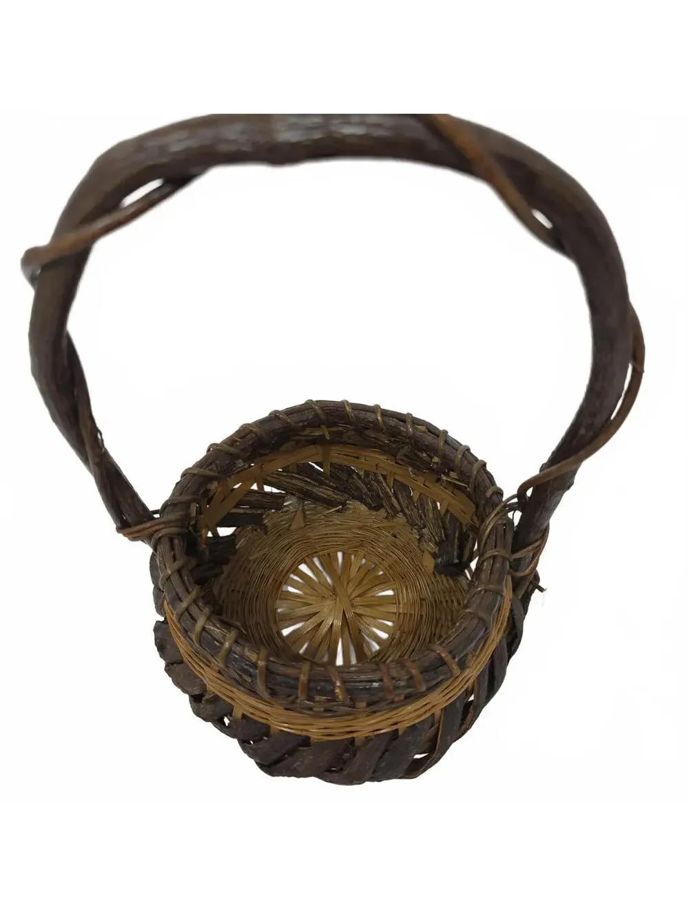 Vintage Handwoven Wood Wicker Basket Rustic Farmhouse Decor Small Handle